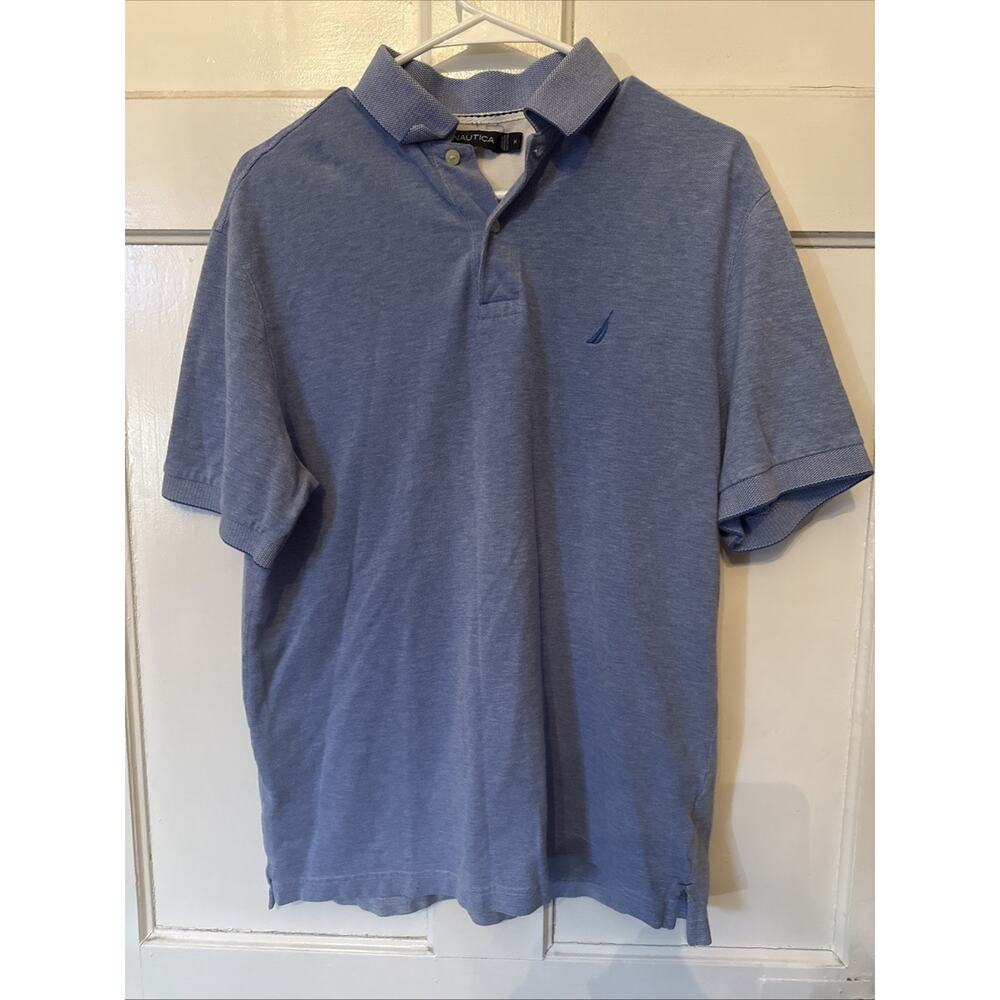 Nautica Blue Men's Medium  Polo Shirt Short Sleeve Collared  Logo Accents